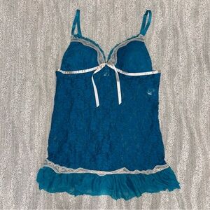 Linea Donatella Coquette Blue Lace Ruffle Hem Babydoll Women’s Sz M